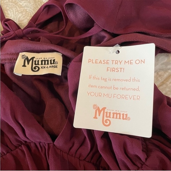 Show Me Your Mumu Faye Flutter Maxi Dress Merlot Chiffon Extra Extra Large NWT - Picture 10 of 14